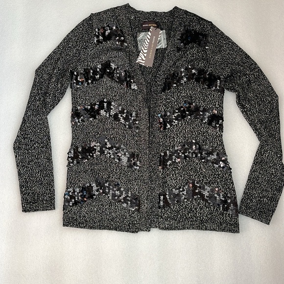 🆕 Dana Buchman Women’s Cardigan Sweater Size Small Black Sequins - Picture 2 of 8